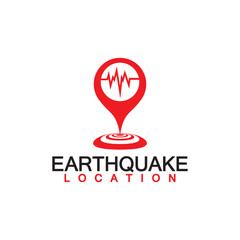 Earthquake Location logo Icon design Isolated on White Background. Map Pin and Earthquake Icon