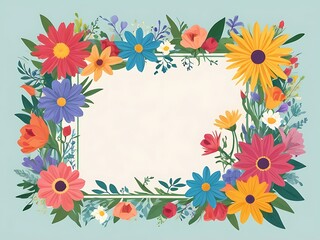 Obraz premium Colorful Floral Frame with Blank Center