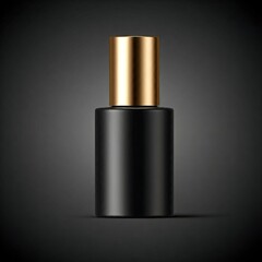 Obraz premium Black skincare bottle packaging mockup with gold cap isolated on black light background, product mockup design