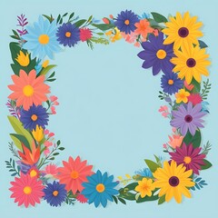 Obraz premium Colorful Floral Frame with Blue Background