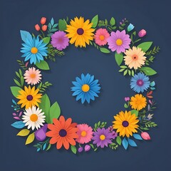 Colorful Paper Flower Wreath with Blue Center