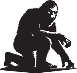 Bigfoot silhouette crouching down appearing curious