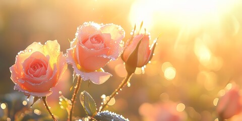 Bouquet of Roses with Morning Dew in Sunlight