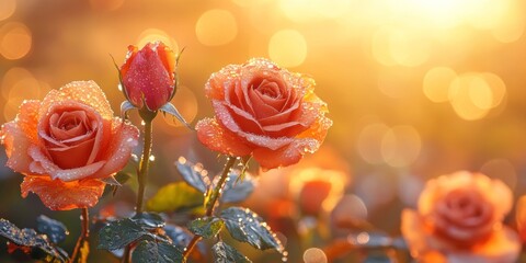 Bouquet of Roses with Morning Dew in Sunlight