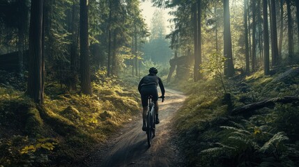 Fototapeta premium Cycling through a Forest Path