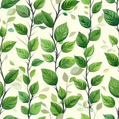 Fototapeta premium 2d flat minimalistic vector seamless pattern of green leaves on beige background 