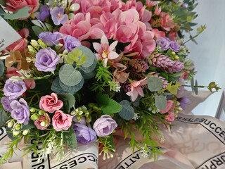 Flower arrangement in a glass vase, a gift bouquet. photo taken in malaysia
