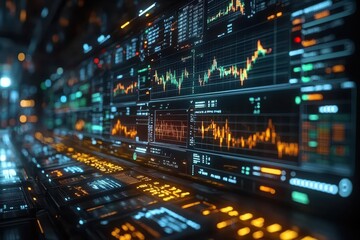 Obraz premium dynamic financial graphs with glowing lines digital screens displaying market trends illustrating concepts of trading economic fluctuations and the impact of financial crises