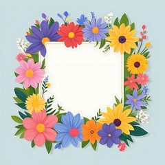 Obraz premium Colorful Flowers Surrounding a Blank White Square