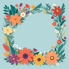 Fototapeta premium Colorful Floral Wreath with a Light Blue Background