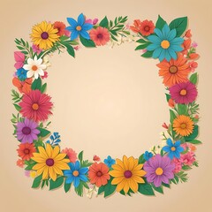 Colorful Floral Wreath with Blank Center