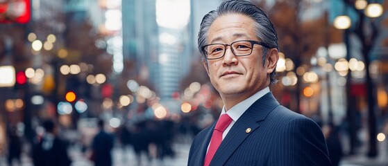 Confident Businessman in City Street Setting