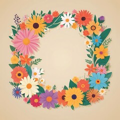 Colorful Flower Wreath with Blank Center