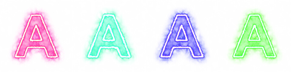 Set of 4 letter A with fire and smoke effects isolated on a transparent background. Transparent elements for graphic design.