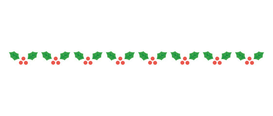 Christmas holly berry decorative border template isolated on white background.