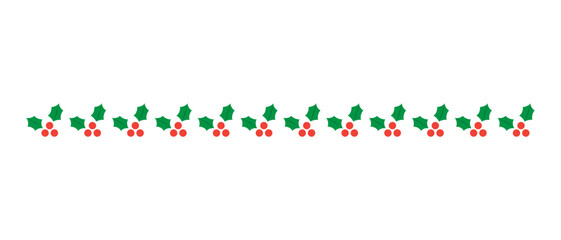 Christmas holly berry decorative border template isolated on white background.