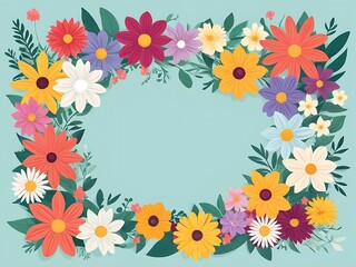 Colorful Flower Frame with a Mint Green Background
