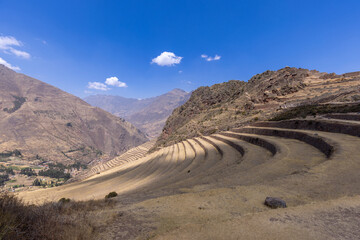 Pisac Inca Ruins, Ajachapata Terraces and scenic landscapes in Sacred Valley near Cusco