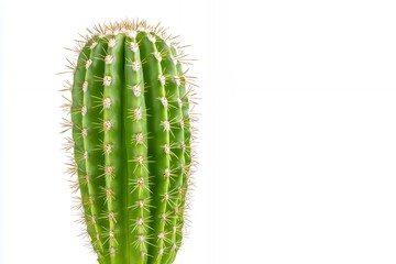 Fototapeta premium Close-up of a green cactus with sharp spines on a white background.
