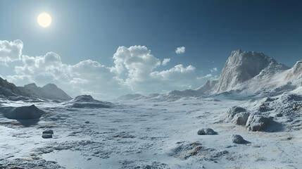 Fototapeta premium Snowy Mountain Range Landscape - 3D Render