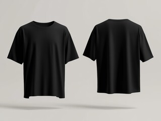 front & back view of 3D floating mockup, men's black half sleeve t-shirt ,oversized fit, studio background, product photography, studio lighting 