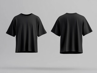 front & back view of 3D floating mockup, men's black half sleeve t-shirt ,oversized fit, studio background, product photography, studio lighting 