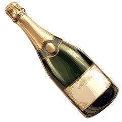 cartoon clipart drawing illustration of a Champagne bottle on a transparent background, PNG file