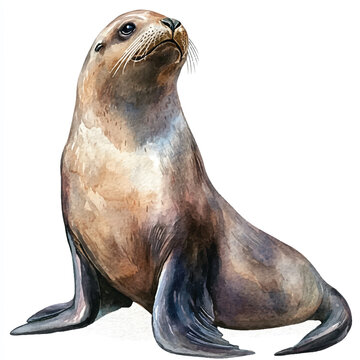 cute Sea Lion watercolor clipart illustration isolated