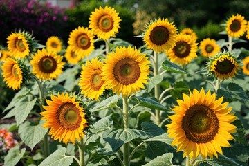 Obraz premium Vibrant Sunflowers Blooming in a Garden Setting
