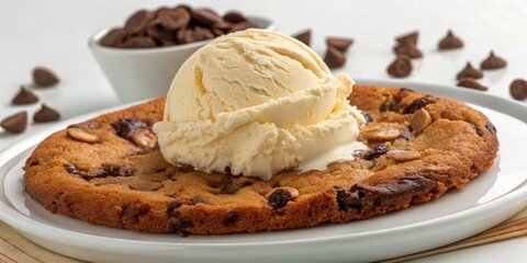 Delicious Pizookie Dessert Isolated with Melting Ice Cream, Warm Chocolate Chip Cookie, Macro Photography, PNG Image, Sweet Treat, Gourmet Dessert, Tempting Dessert, Decadent Dessert