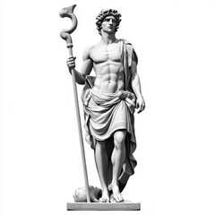 staff of hermes, bas relief, grayscale model, isolated on white background