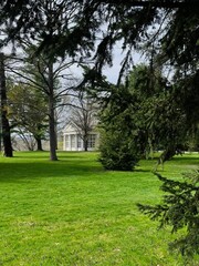 Park setting beautiful trees mansion 