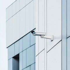 Security Camera Mounted on Modern Building Exterior