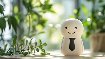 Happy Figurine in Tie Surrounded by Greenery