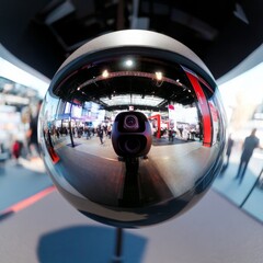 Obraz premium Security Camera Reflection of Busy Convention Hall