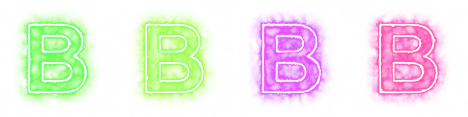 Set of 4 letter B with fire and smoke effects isolated on a transparent background. Transparent elements for graphic design.