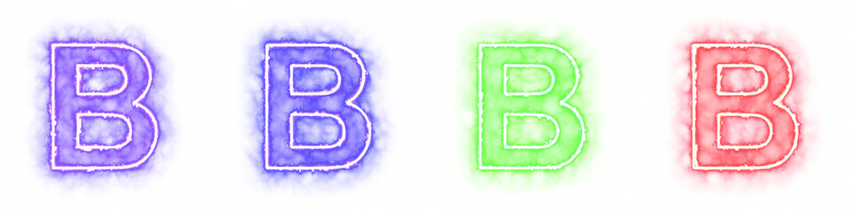 Set of 4 letter B with fire and smoke effects isolated on a transparent background. Transparent elements for graphic design.