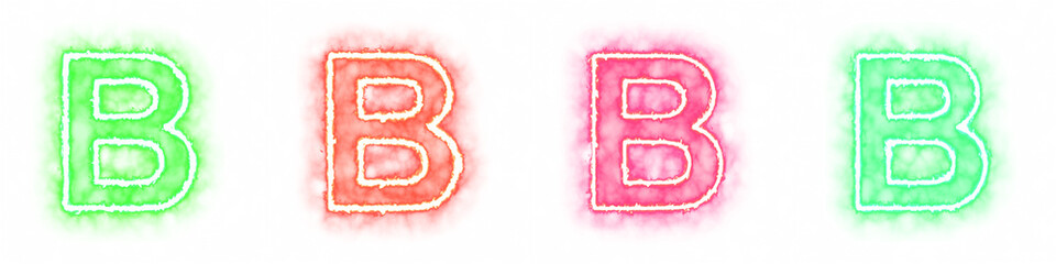 Set of 4 letter B with fire and smoke effects isolated on a transparent background. Transparent elements for graphic design.