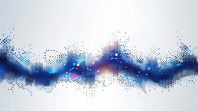 2d vector logo graphic corporate , clean lines square border with very simple scatterplot chart in middle in blues and with white background 