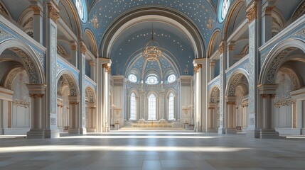 Fototapeta premium A grand interior of a spacious, ornate hall with arches and decorative ceilings.