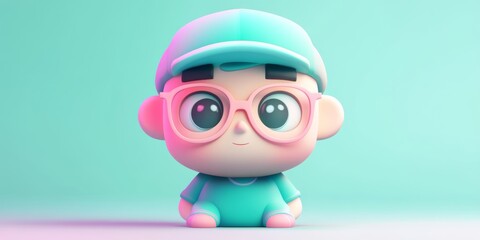 Fototapeta premium 3D render of a cute character with glasses and a cap 