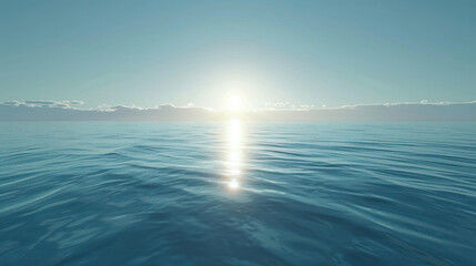 Fototapeta premium A minimalistic sunrise with gentle light spilling over a calm ocean, the scene free from distractions, focusing on pure simplicity.