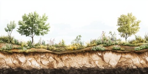 Fototapeta premium Soil Erosion Prevention : Landscape showing efforts to prevent soil erosion with plants, terraces, and natural barriers