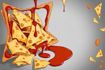 Delicious Cheesy Nachos with Savory Sauce and Crispy Borders Illustration