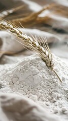 Wheat and flour on a white background.