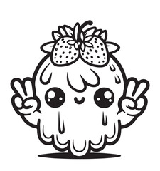 Coloring page design cute strawberry character pose illustration