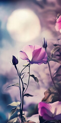 Obraz premium Dreamy morning glory blossoms against a mystical bokeh background