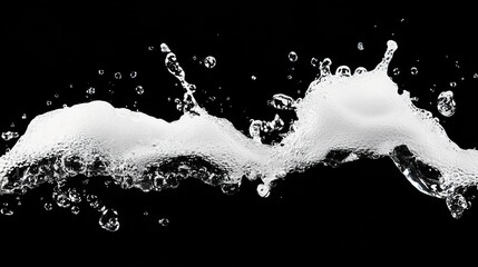 Obraz premium High-Speed Capture of Water Splash with Bubbles and Foam on Black Background, Perfect for Artistic and Commercial Use in Food or Beverage Photography