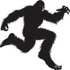 Bigfoot silhouette in mid leap arms and legs spread wide