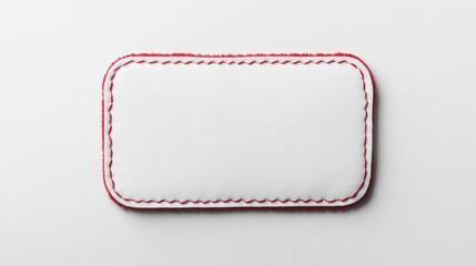 A textured, rectangular patch with a white surface and red stitching, suitable for branding or customization.